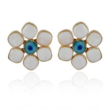 White Touquoise Baroque Pearl Smart Look Studd Earring 1