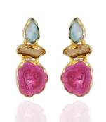 Pink Tourquoise Cute Baroque Pearl Duzzy Precious Stone Earring