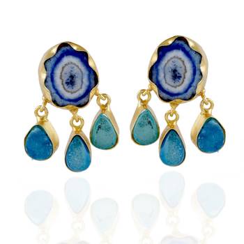 Blue Touquoise Cute Stylish Duzzy Precious Stone Earring 1
