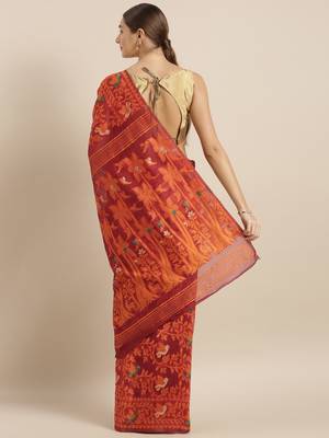 Maroon Woven Cotton Poly Saree With Blouse 4