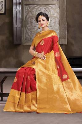 Maroon & Golden Crystal Silk Jacquard Traditional Saree 1