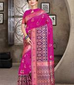 Neon Pink Crystal Silk Jacquard Traditional Saree