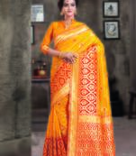 Mustard Yellow Crystal Silk Jacquard Traditional Saree