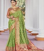Parrot Green Handloom Silk Jacquard Traditional Saree