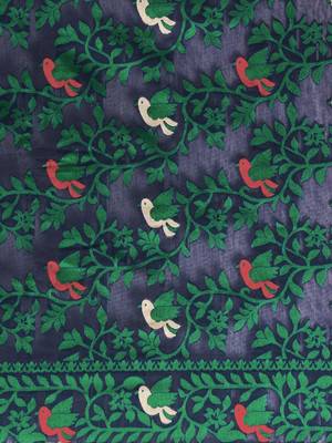 Navy Blue Woven Cotton Poly Saree With Blouse 3