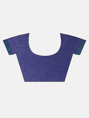 Navy Blue Woven Cotton Poly Saree With Blouse 5