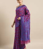 Wine Woven Cotton Poly Saree With Blouse