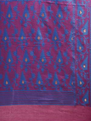 Wine Woven Cotton Poly Saree With Blouse 4