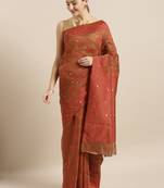 Brown Woven Cotton Poly Saree With Blouse