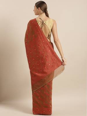 Brown Woven Cotton Poly Saree With Blouse 2