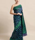 Navy Blue Woven Cotton Poly Saree With Blouse