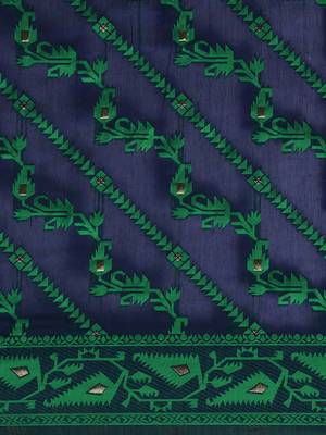 Navy Blue Woven Cotton Poly Saree With Blouse 3