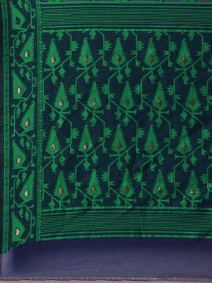 Navy Blue Woven Cotton Poly Saree With Blouse 4