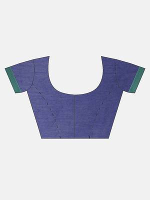 Navy Blue Woven Cotton Poly Saree With Blouse 5