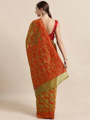 Mustard Woven Cotton Poly Saree With Blouse 2