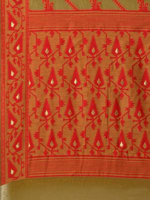 Mustard Woven Cotton Poly Saree With Blouse 4