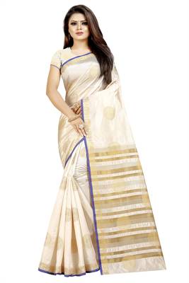 beige woven art silk saree with blouse 1