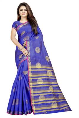blue woven art silk saree with blouse 1