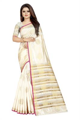 off white woven art silk saree with blouse 1
