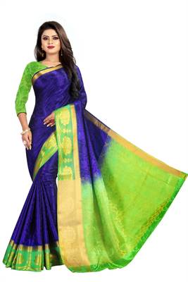 blue woven art silk saree with blouse 1