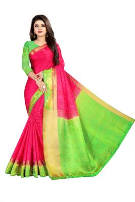 pink woven art silk saree with blouse 1