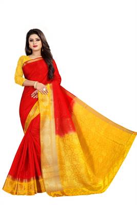 red woven art silk saree with blouse 1