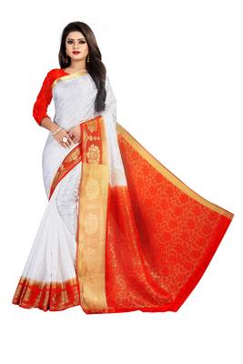 white woven art silk saree with blouse 1