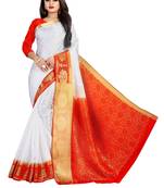 white woven art silk saree with blouse