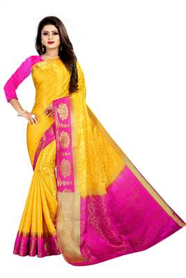 yellow woven art silk saree with blouse 1