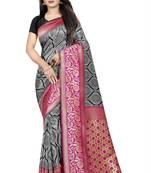 black woven art silk saree with blouse