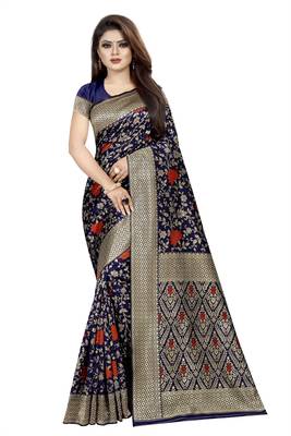 blue woven art silk saree with blouse 1