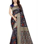 blue woven art silk saree with blouse