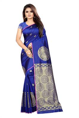 blue woven art silk saree with blouse 1
