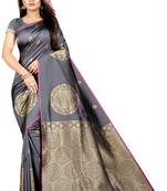 grey woven art silk saree with blouse