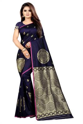 blue woven art silk saree with blouse 1