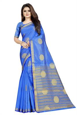 blue woven art silk saree with blouse 1