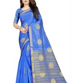 blue woven art silk saree with blouse