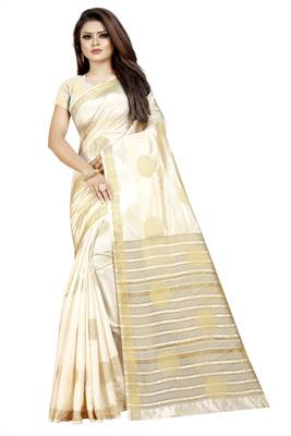 off white woven art silk saree with blouse 1