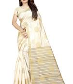 off white woven art silk saree with blouse