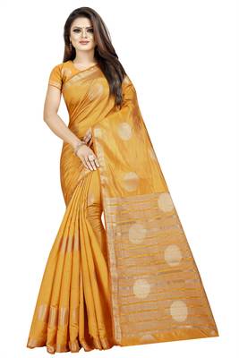 orange woven art silk saree with blouse 1