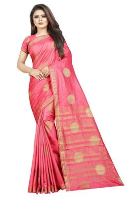 pink woven art silk saree with blouse 1