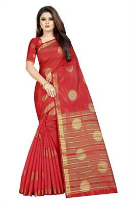 red woven art silk saree with blouse 1