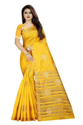 yellow woven art silk saree with blouse 1