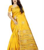 yellow woven art silk saree with blouse