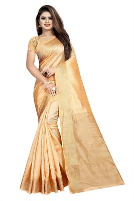 beige woven tussar silk saree with blouse 1