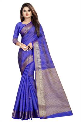 blue woven tussar silk saree with blouse 1