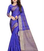 blue woven tussar silk saree with blouse