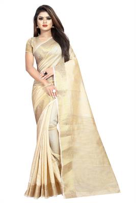 off white woven tussar silk saree with blouse 1