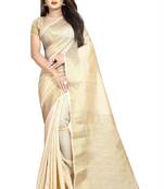 off white woven tussar silk saree with blouse
