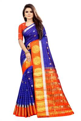 blue woven art silk saree with blouse 1